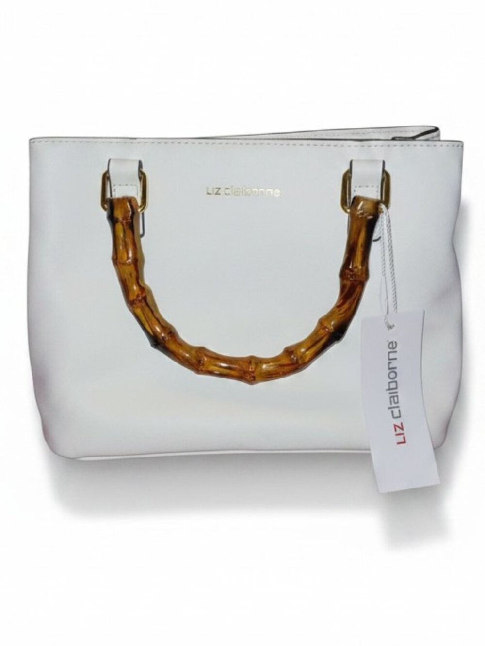 NWT Liz Claiborne Claudia Mini Satchel White Bamboo Handle Handbag